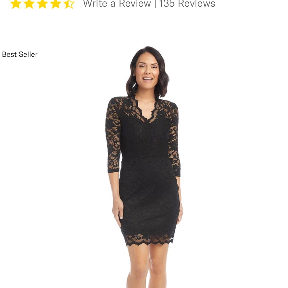 Karen Kane Black V Neck Scallop Hem Lace Little Black Dress Petite Large BLD
